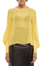 Women's Topshop Boutique Puff Sleeve Silk Blouse Us (fits Like 0) - Yellow