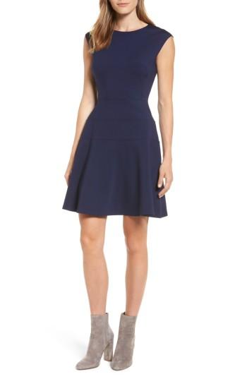 Women's Halogen Ponte Fit & Flare Dress, Size - Blue