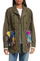 Women's Harvey Faircloth Reversible Vintage Army Coat With Genuine Fox Fur Trim, Size - Green