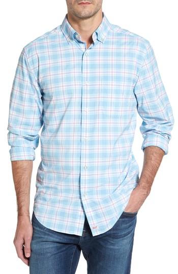 Men's Vineyard Vines Montauk Point Plaid Performance Sport Shirt, Size - Blue