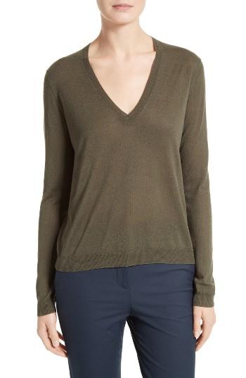 Women's Theory Yulia Lightweight Silk Blend Sweater, Size - Green