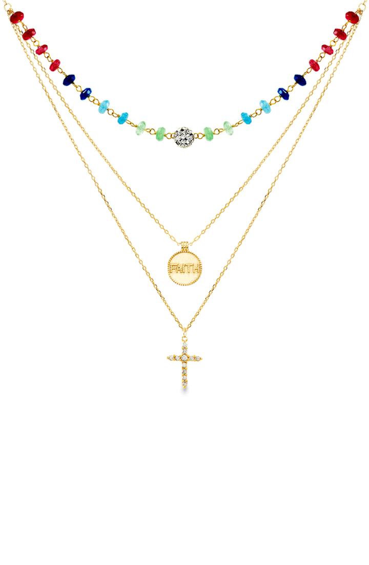 Women's Lesa Michele Crystal Cross Pendant Layered Necklace