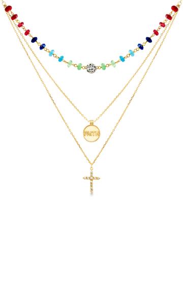 Women's Lesa Michele Crystal Cross Pendant Layered Necklace
