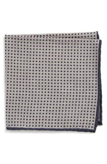 Men's Eleventy Dot Wool & Cotton Pocket Square, Size - Grey