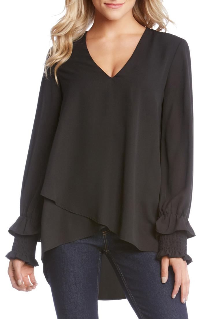 Women's Karen Kane Smocked Sleeve Crossover Top