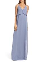 Women's Nouvelle Amsale Ruffle Halter Neck Chiffon Gown - Grey