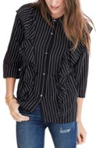 Women's Madewell Ruffle Silk Top, Size - Black