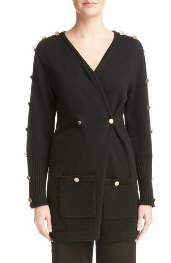 Women's Loewe Button Detail Wool Cardigan - Black