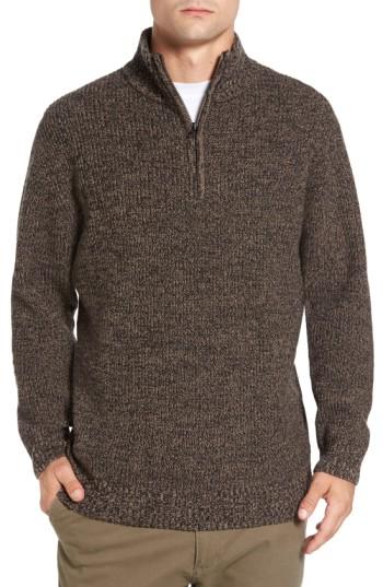 Men's Rodd & Gunn 'woodglen' Herringbone Knit Lambswool Quarter Zip Sweater, Size - Brown