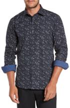 Men's Bugatchi Trim Fit Leaf Print Sport Shirt, Size - Blue