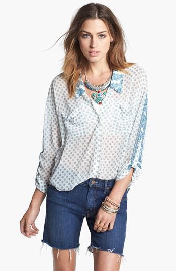 Free People Sheer Print Blouse Tea