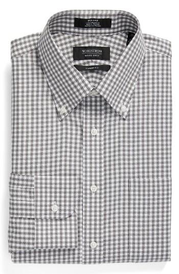 Men's Nordstrom Men's Shop Classic Fit Non-iron Gingham Dress Shirt 36 - Grey (online Only)