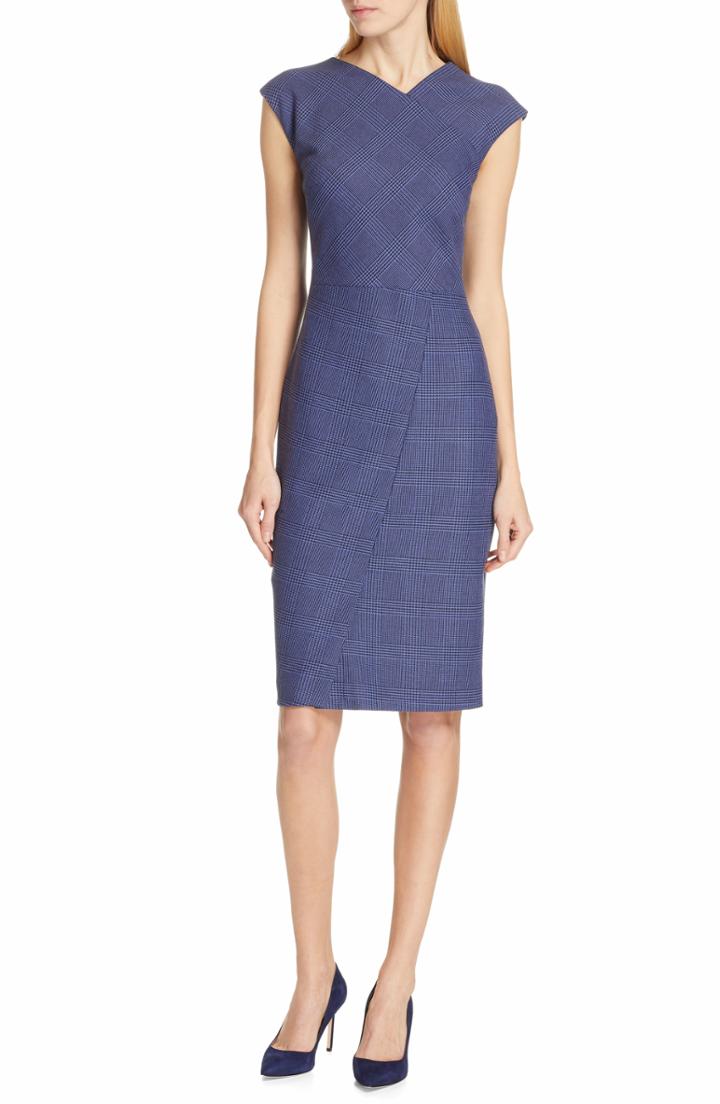 Women's Boss Dechesta Glen Plaid Stretch Shift Dress - Blue