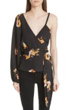 Women's A.l.c. Mikalene Floral Print Silk One-shoulder Top - Black