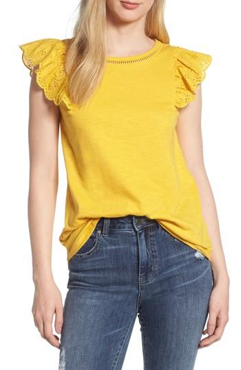 Women's Bobeau Eyelet Sleeve Top - Yellow