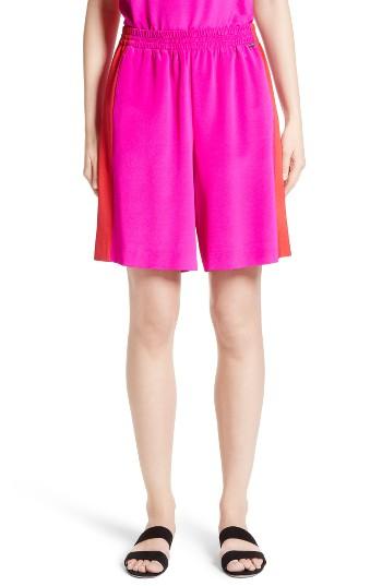 Women's St. John Collection Silk Crepe De Chine Contrast Side Shorts, Size - Pink