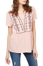 Women's Sanctuary Carlisle Embroidered Babydoll Top - Pink