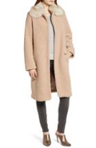 Women's Bernardo Textured Coat With Faux Fur Collar - Pink
