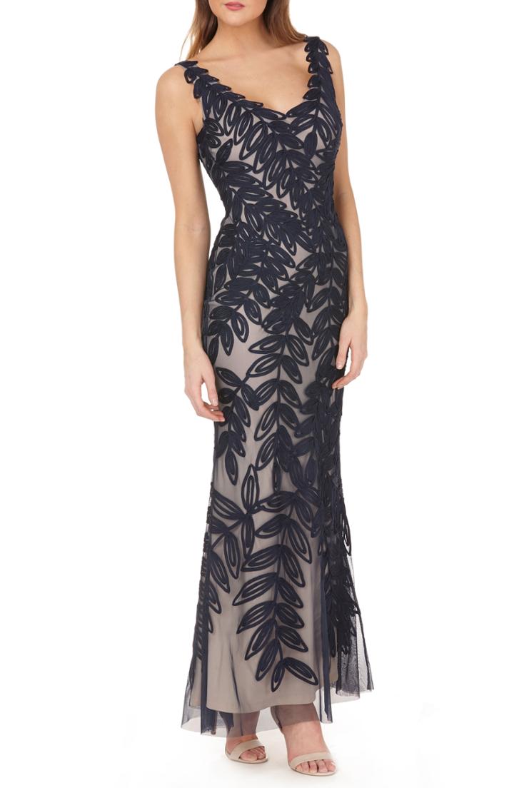 Women's Js Collections Leaf Soutache Trumpet Gown - Blue