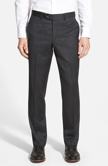 Men's Nordstrom Men's Shop Flat Front Wool Trousers - Grey