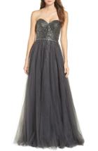 Women's La Femme Embellished Strapless Gown - Grey