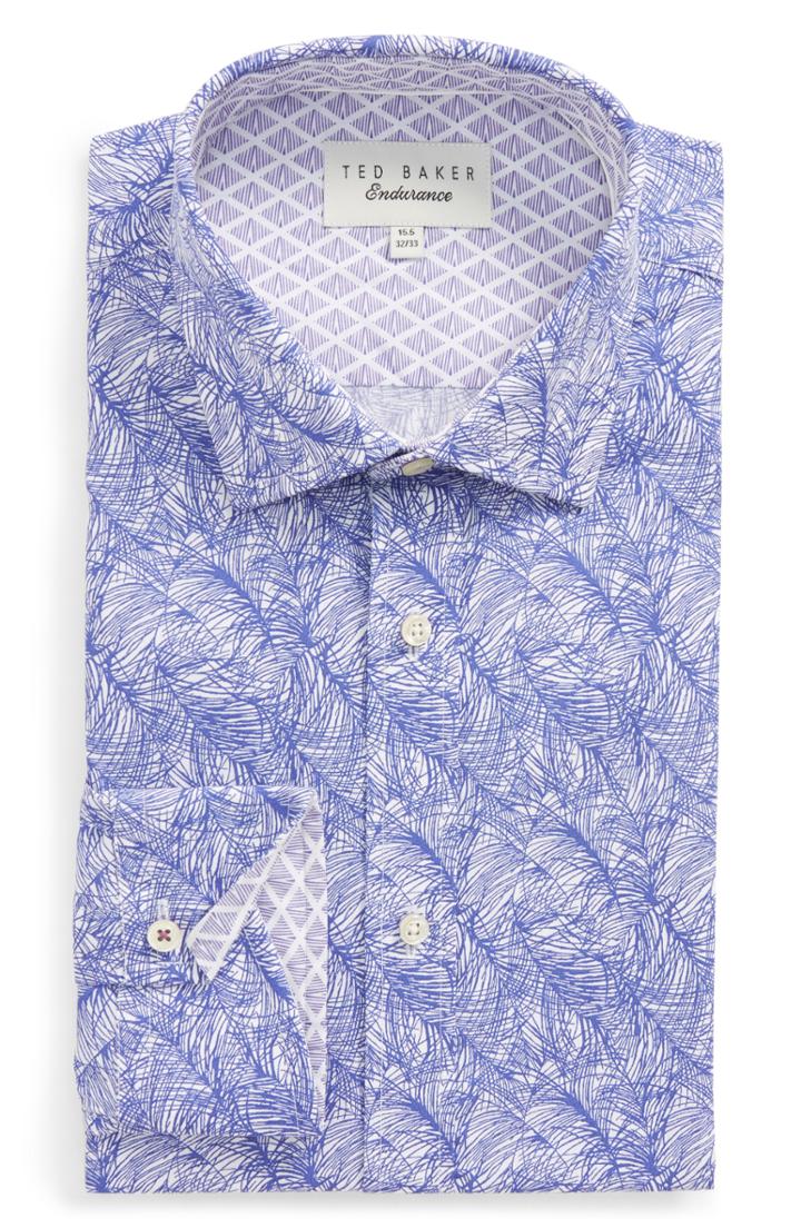 Men's Ted Baker London Messera Trim Fit Print Dress Shirt 32/33 - Purple