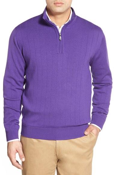 Men's Bobby Jones Windproof Merino Wool Quarter Zip Sweater - Purple