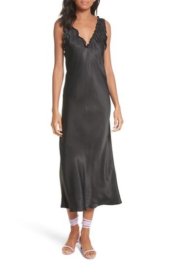 Women's Tibi Ruffle Bias Midi Dress - Black