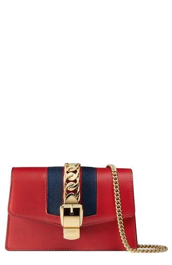 Women's Gucci Super Mini Sylvie Chain Wallet - Red