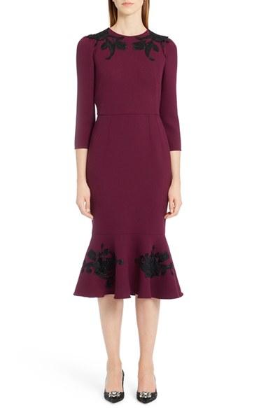 Women's Dolce & Gabbana Floral Applique Flounce Hem Dress