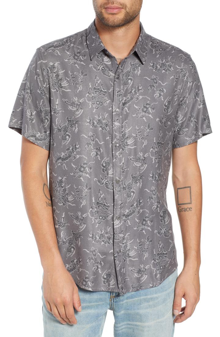 Men's Treasure & Bond Trim Fit Print Sport Shirt, Size - Grey