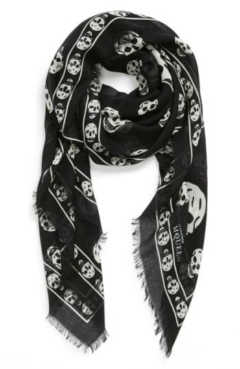 Men's Alexander Mcqueen Skull Print Modal & Silk Scarf, Size None - Black