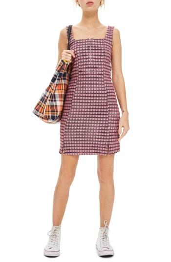 Women's Topshop Mini Check Pinafore Dress Us (fits Like 0) - Pink