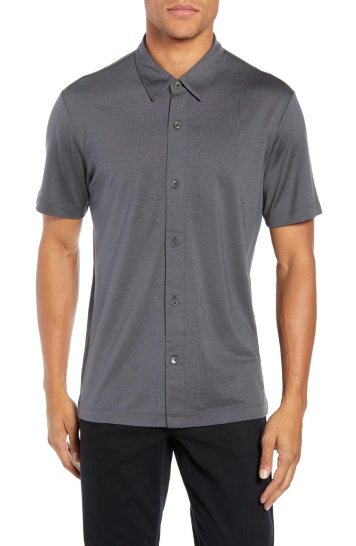 Men's Theory Incisi Slim Fit Knit Silk Blend Shirt - Grey