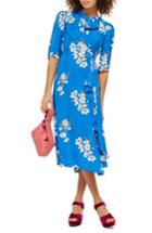 Women's Topshop Floral Print Midi Dress Us (fits Like 0) - Blue