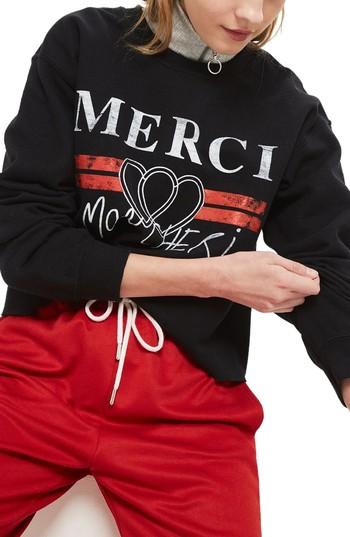 Women's Topshop Merci Crop Sweatshirt - Black