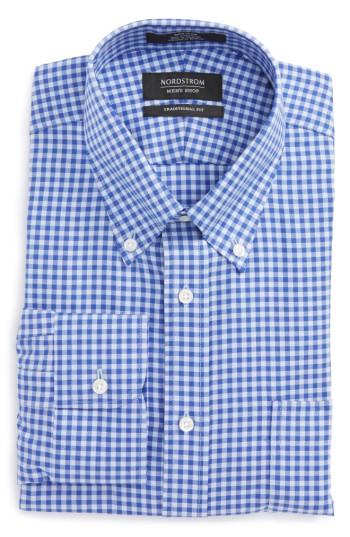Men's Nordstrom Men's Shop Traditional Fit Non-iron Gingham Dress Shirt - 32 - Blue