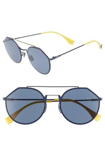 Men's Fendi 54mm Polarized Round Sunglasses - Blue