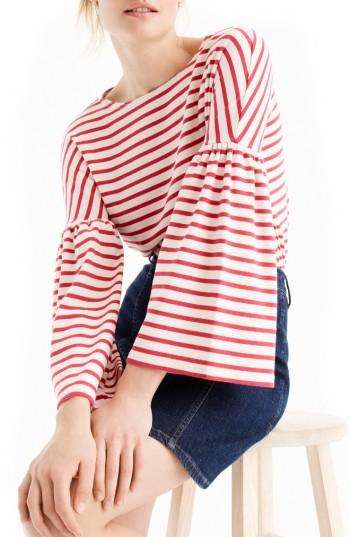 Women's J.crew Bell Sleeve Stripe Tee, Size - Red