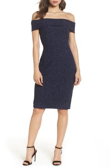 Women's Eliza J Off The Shoulder Metallic Sheath Dress - Blue