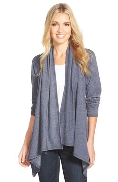 Women's Bobeau Peplum Back Open Front Cardigan - Blue