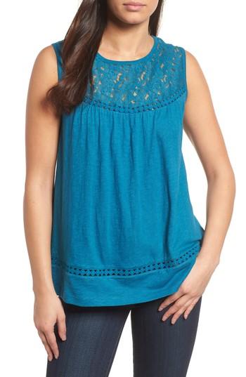 Women's Caslon Lace & Slub Knit Tank - Blue/green