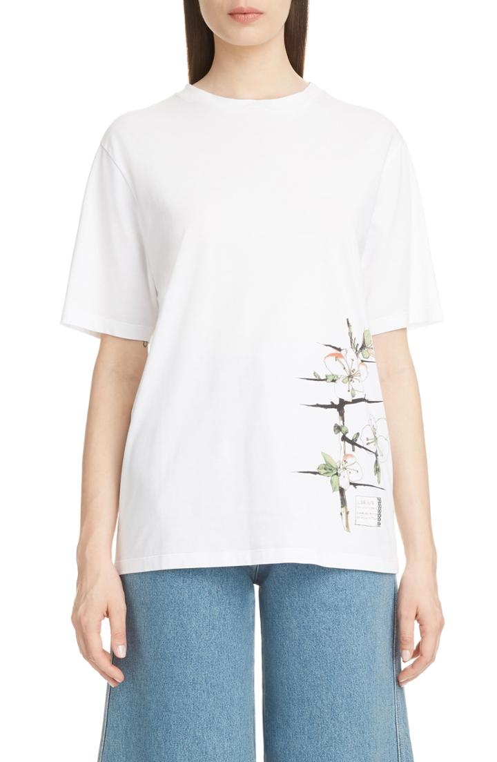 Women's Loewe Botanical Print Cotton Tee - White