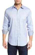 Men's Bugatchi Classic Fit Dobby Grid Plaid Sport Shirt - Blue