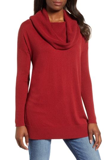 Women's Caslon Side Slit Cowl Neck Tunic - Red