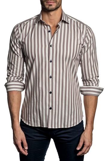 Men's Jared Lang Trim Fit Vertical Stripe Sport Shirt, Size - White