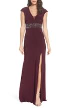 Women's Xscape Bead Embellished Cap Sleeve Gown - Burgundy