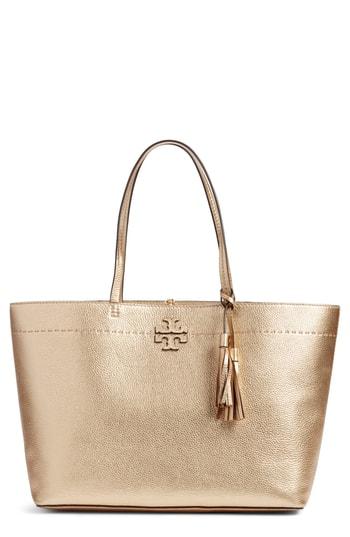 Tory Burch Mcgraw Leather Laptop Tote - Metallic