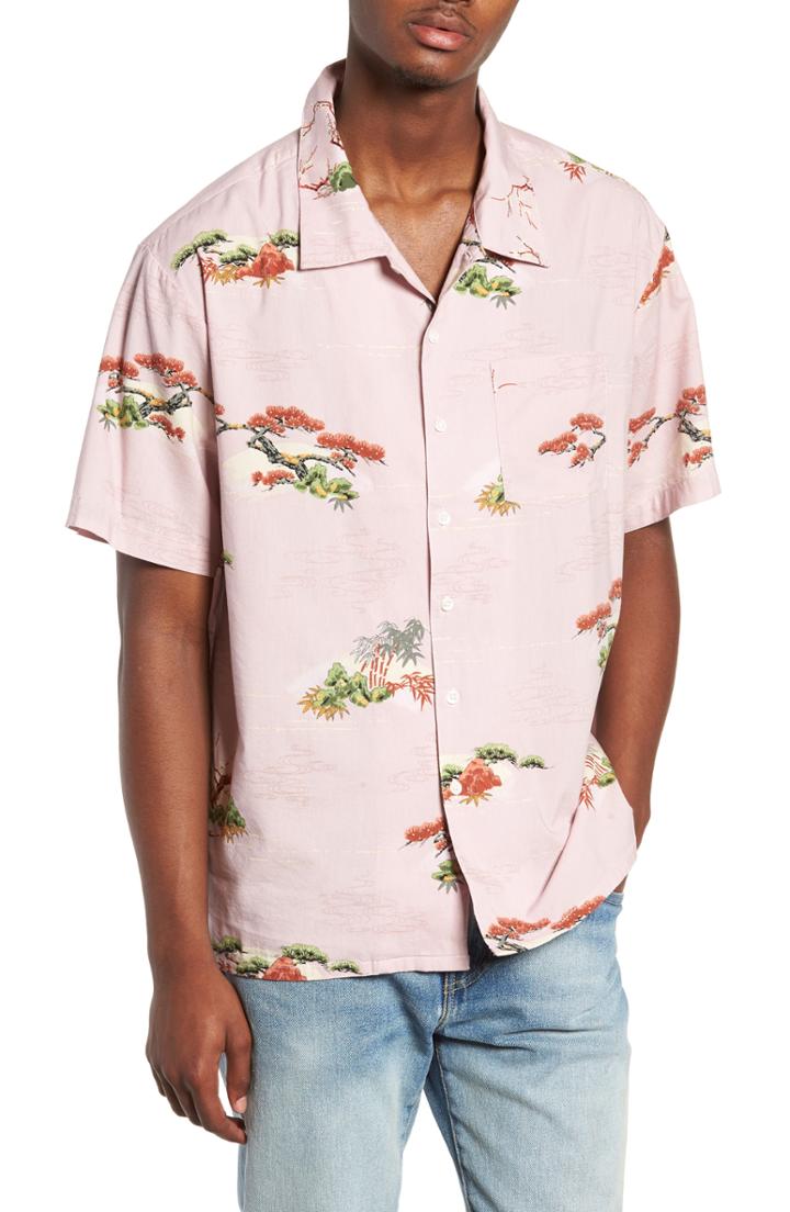 Men's Brixton Lovitz Print Woven Shirt, Size - Red