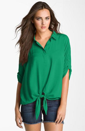 MOD.lusive Tie Front Split Neck Blouse (Nordstrom Exclusive) Rhapsody X-Small